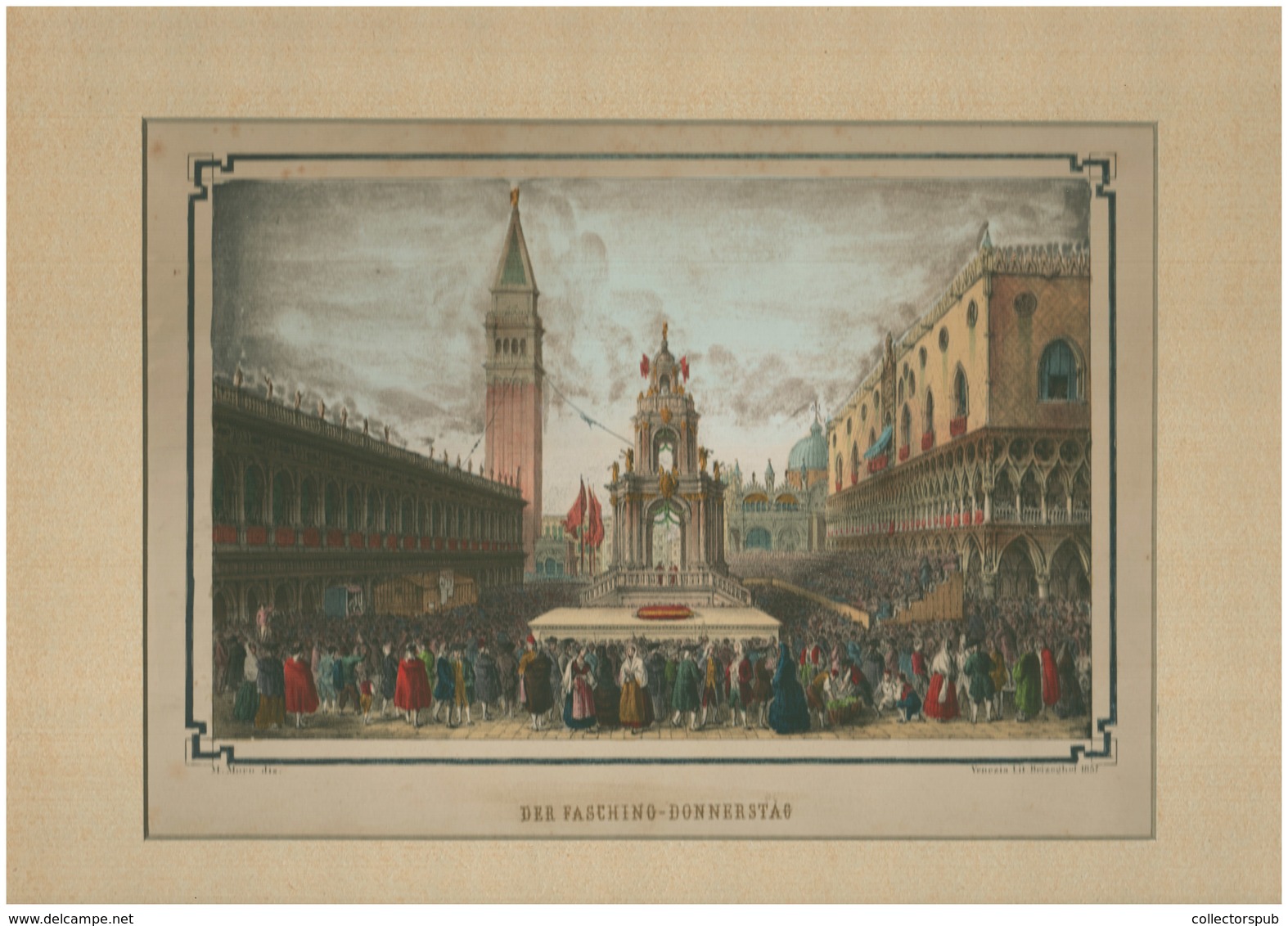 VELENCE Szép Litográfia, Paszpartuban, 1857. Marco Moro, Brizeghel  Képméret 28*20 Cm  /  VENICE Nice Litho - Prints & Engravings