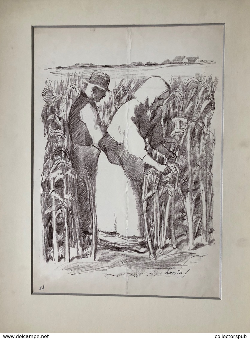 Koszta József  1861-1949. Grafika, Szignós. Ca. 42*34 Cm (középen Hajtás)  /  Graphics Signed 42*34 Cm (folded In Middle - Zonder Classificatie