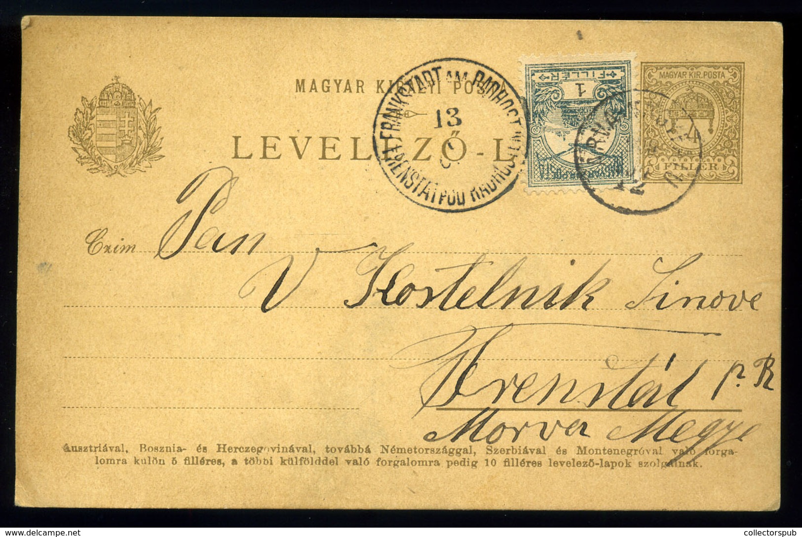 ÁRVANAGYFALU 1900. Kiegészített Díjjefyes Levlap  /  Uprated Stationery P.card - Gebruikt