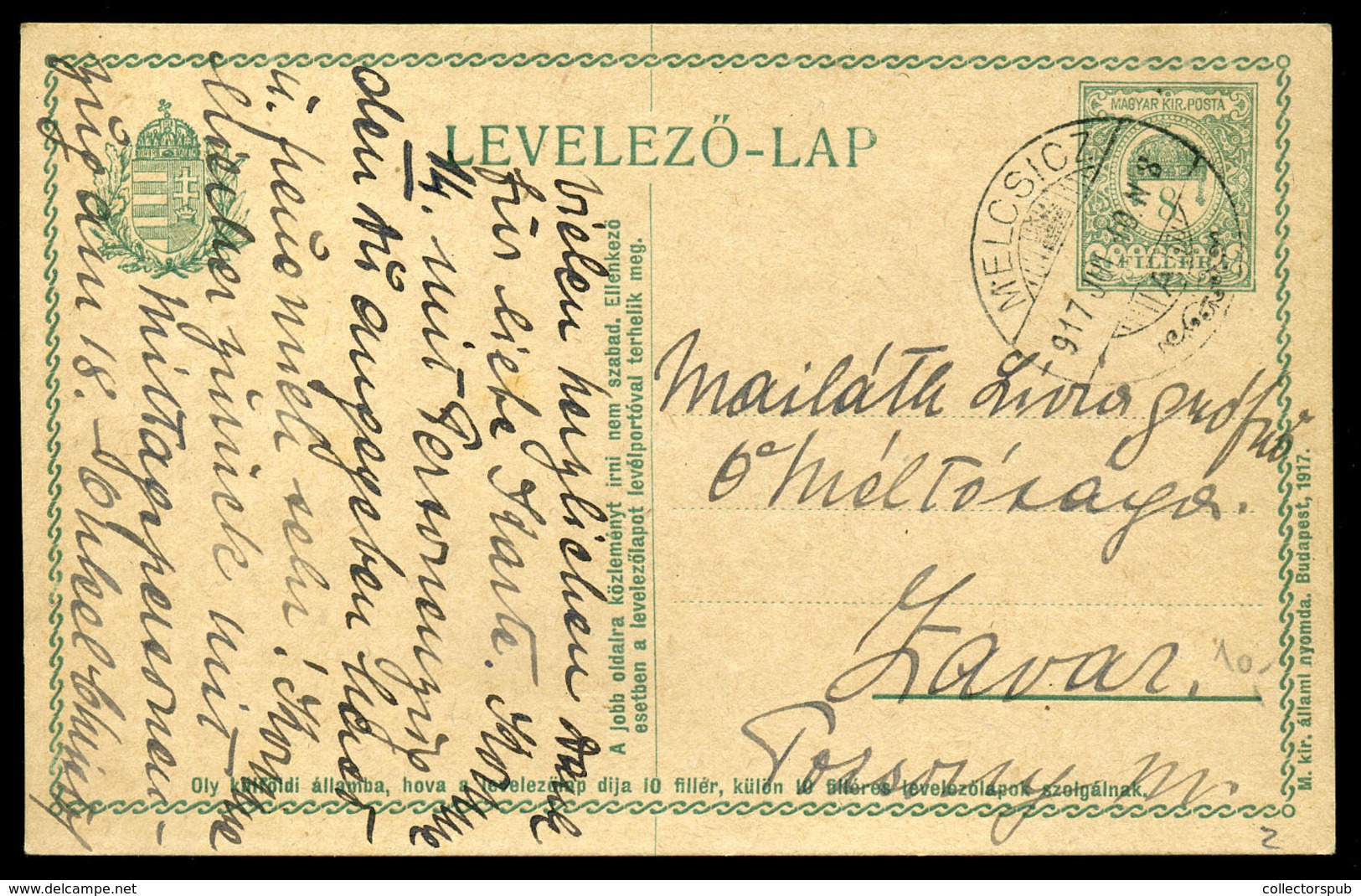 MELSIC 1917. Díjjegyes Levlap, Szép Bélyegzéssel   /  Stationery P.card Nice Pmk - Oblitérés