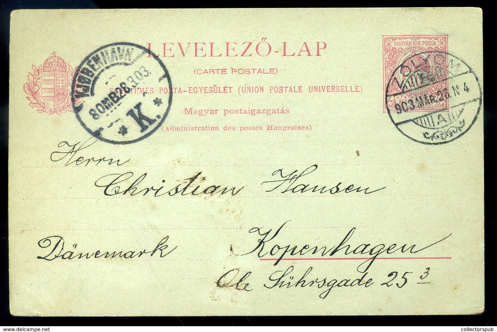 ZÓLYOM 1903. Díjjegyes Levlap Dániába Küldve  /  Stationery P.card To Denmark - Oblitérés