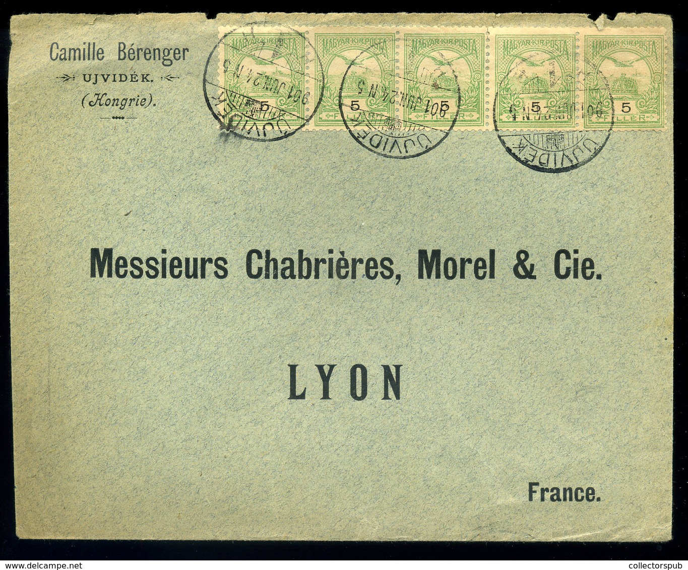 ÚJVIDÉK 1901. Levél 5*5f Csík Bérmentesítéssel Franciaországba  /  Letter 5*5f Line Frank. To France - Oblitérés