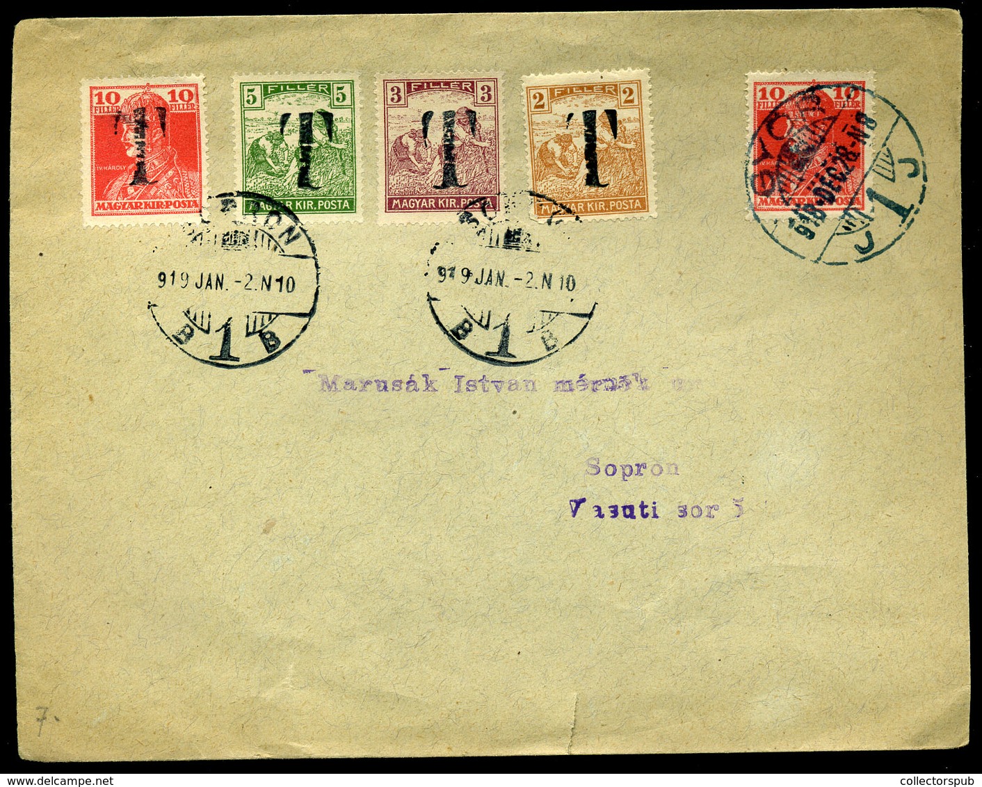 GYŐR 1919. Levél Sopronba Küldve, Szükség Portó Bélyegekkel  /  Letter To Sopron Improvised Postage Due Stamps - Oblitérés