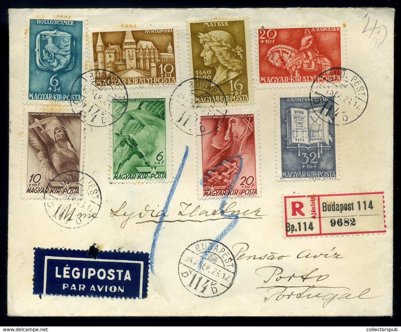 BUDAPEST 1940. Dekoratív Ajánlott Légi Levél Portugáliába Küldve  /  Decorative Reg. Airmail Letter To Portugal - Lettres & Documents