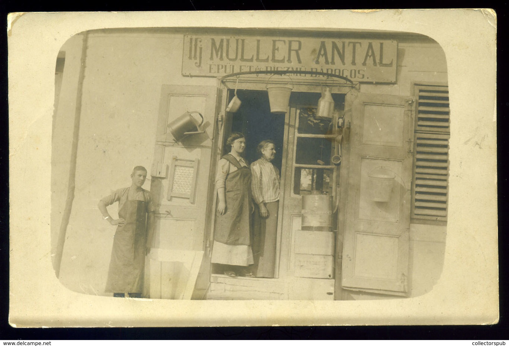 MÓR 1914. Müller Antal Épület és íiszmű Bádogos üzlete, Fotós Képeslap  /  Antal Müller Building And Decoration Tinsmith - Hungary