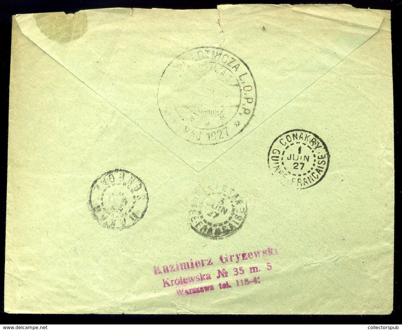 LENGYELORSZÁG 1927. Légi Levél Francia-Guine - Ba Küldve!  /  POLAND Airmail Letter To French-Guinea - Lettres & Documents
