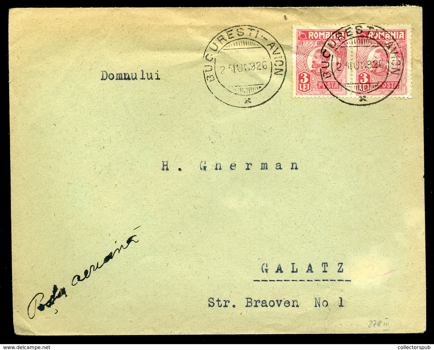 ROMÁNIA 1926. Korai, Belföldi Légi Levél  /  ROMANIA Early Domestic Airmail Letter - Brieven En Documenten