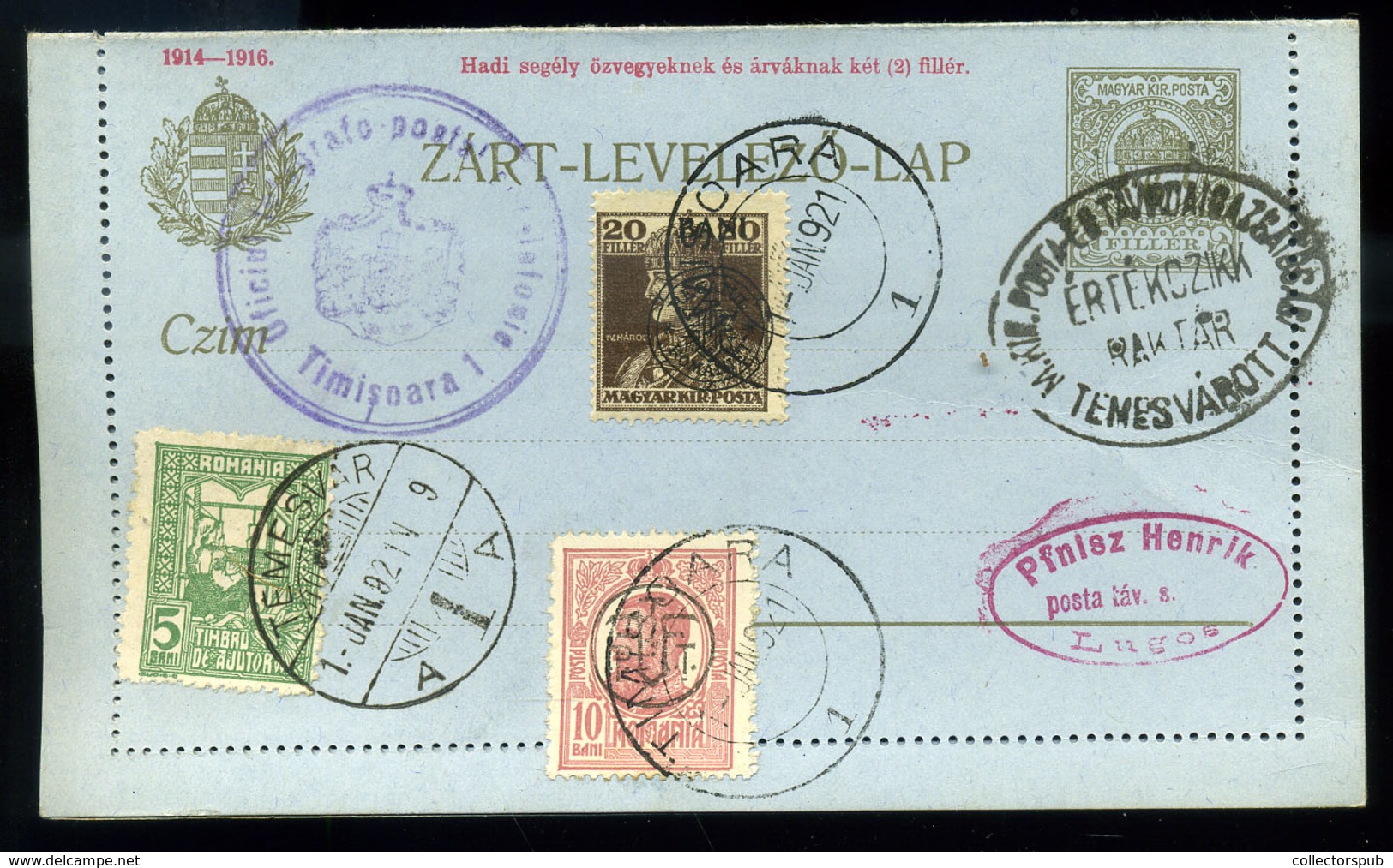 TEMESVÁR 1921. Zárt Díjjegyes Lap, Vegyes Bélyegekkel  /  Sealed Stationery Card Mix. Stamps - Lettres & Documents