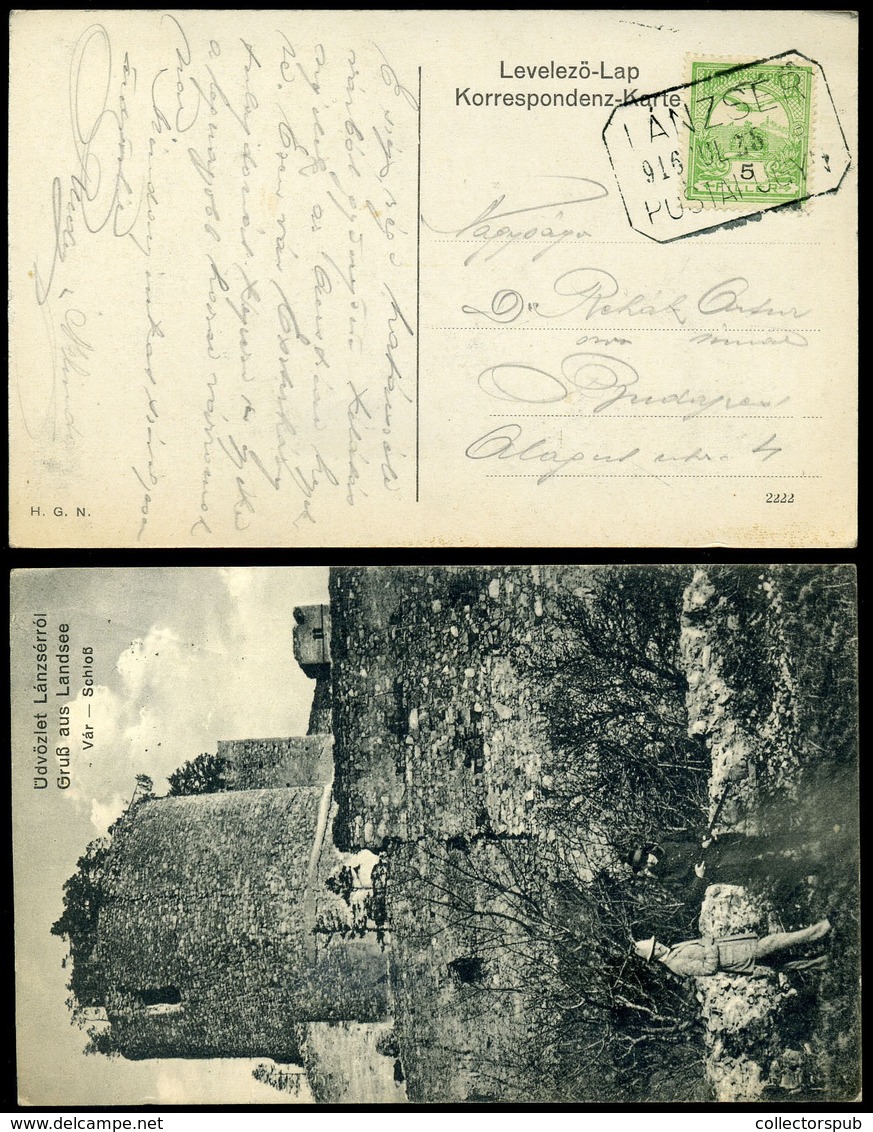 LÁNZSÉR / Landsee 1916, Képeslap, Ritka Postaügynökségi Bélyegzéssel  /  Pic. P.card Rare Postal Agency Pmk - Oblitérés