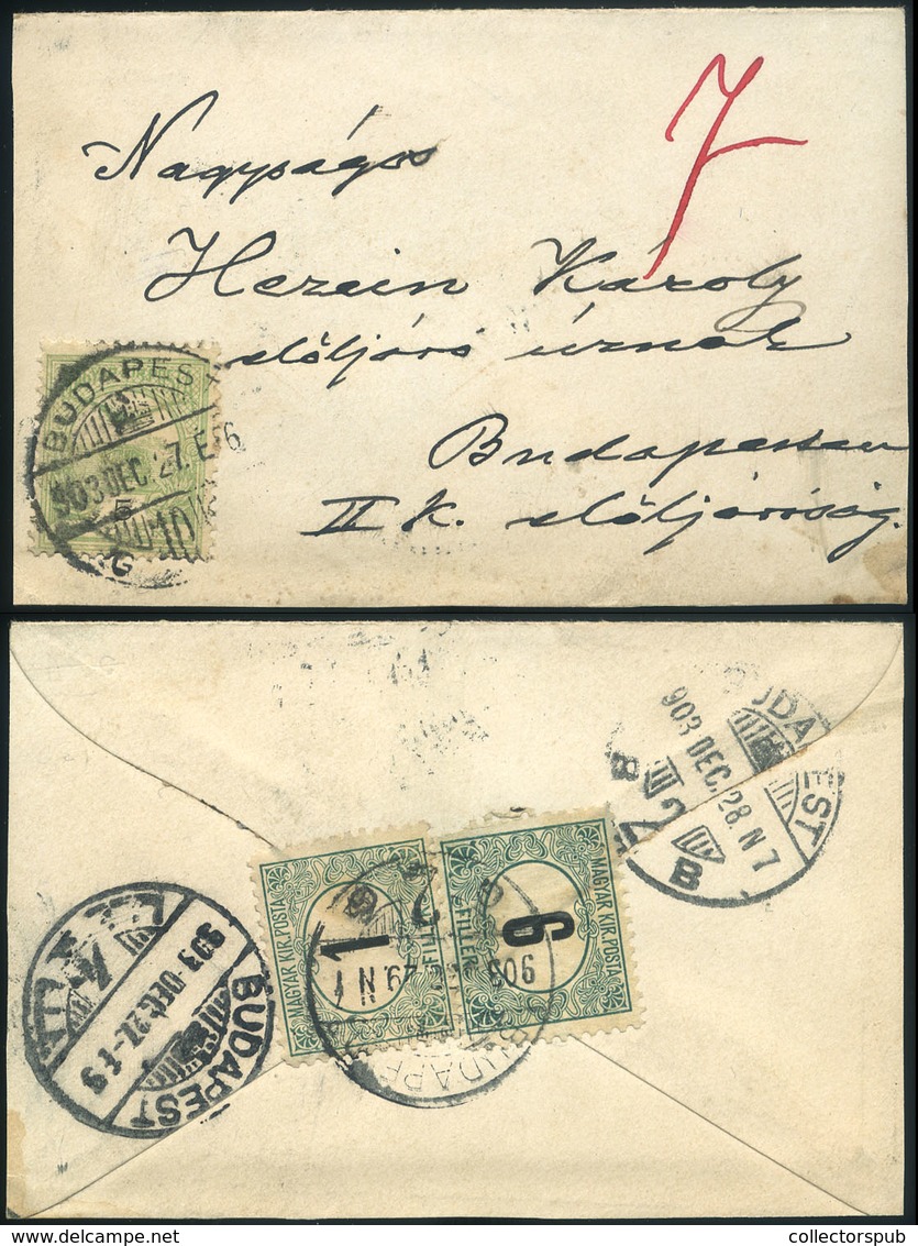 BUDAPEST 1903. Helyi Levél 6+1f Portózással  /  1903 Local Letter 6+1f Porto - Oblitérés