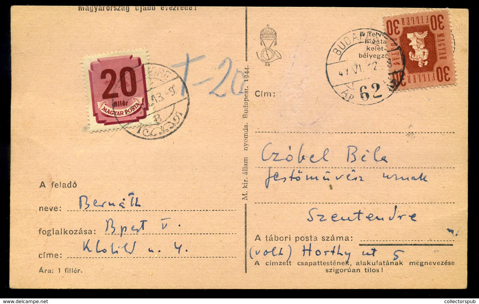 1947. Bernát Aurél Sk. Levelezőlapja Czóbel Bélának, érdekes Tartalom, Ritka Darab!  /  Hand Written P.card From Aurél B - Unclassified