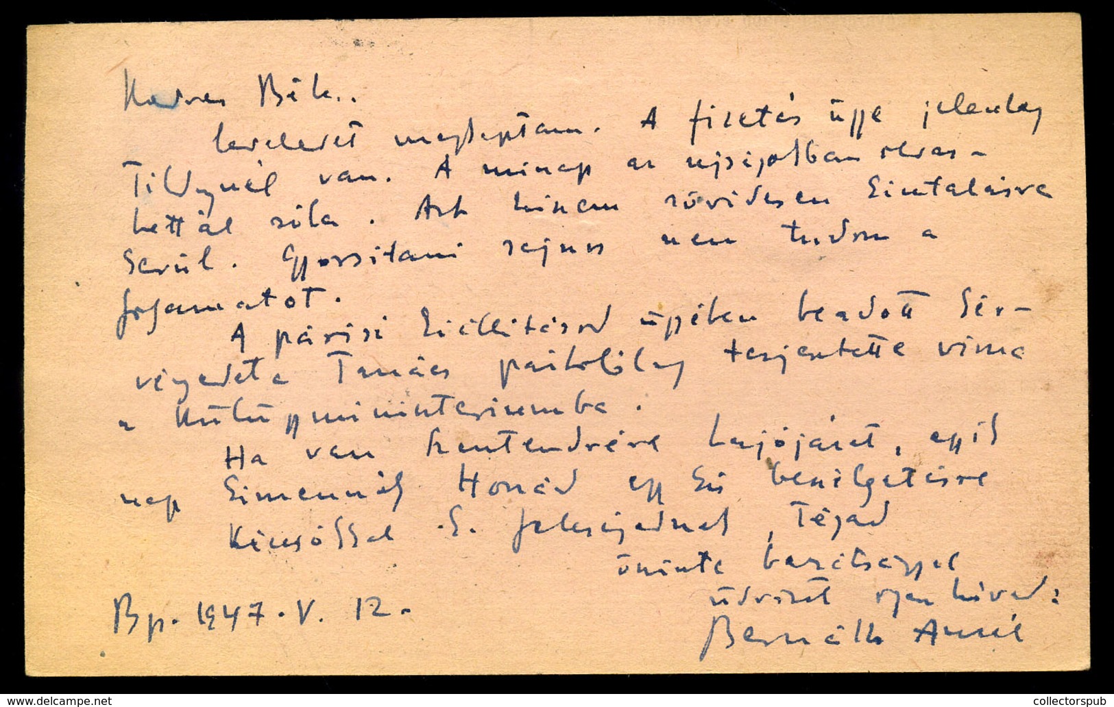 1947. Bernát Aurél Sk. Levelezőlapja Czóbel Bélának, érdekes Tartalom, Ritka Darab!  /  Hand Written P.card From Aurél B - Unclassified