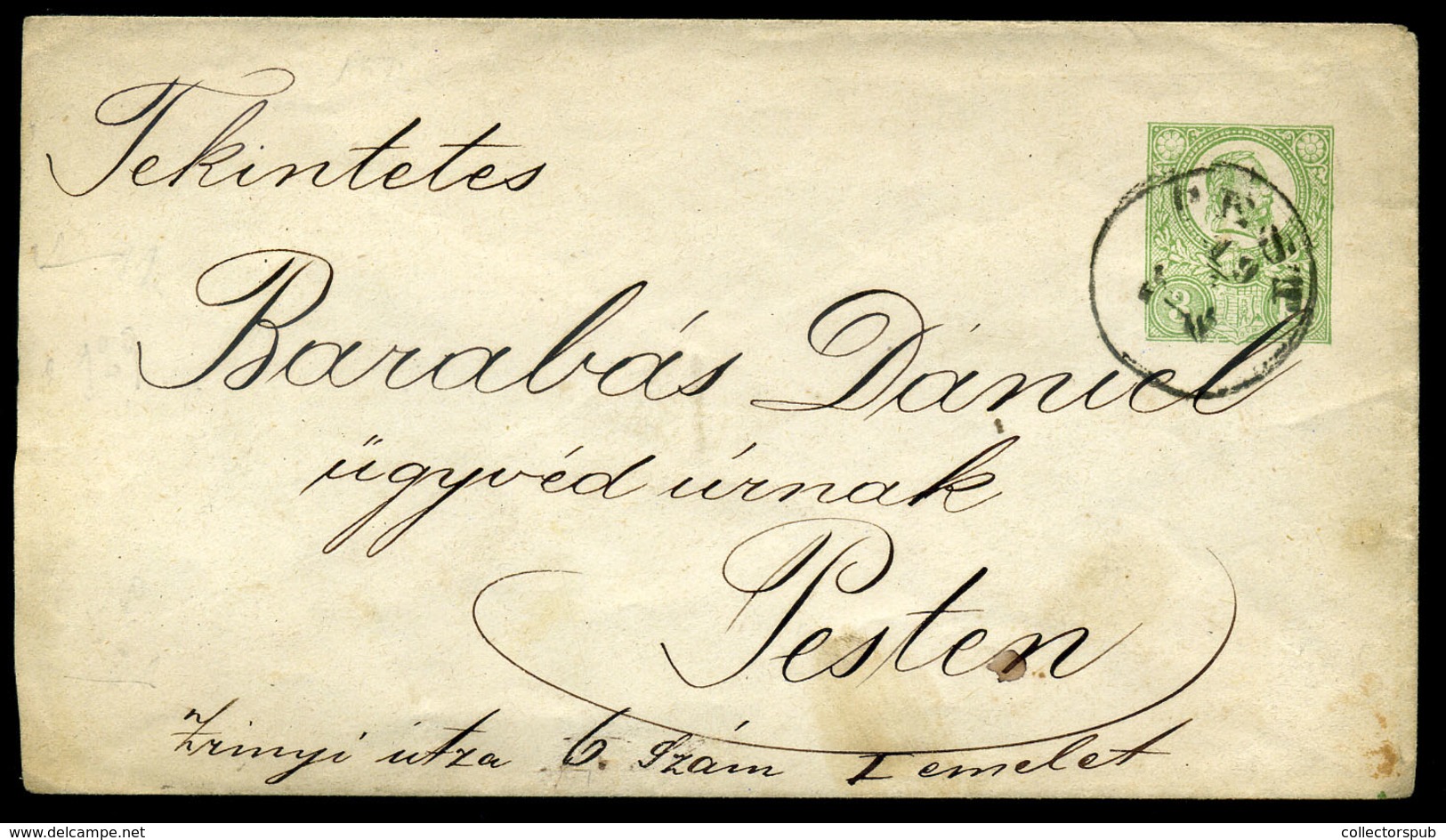 PEST 1871. 3Kr Helyi Díjjegyes Boríték  /  3 Kr Local Stationery Cov. - Oblitérés