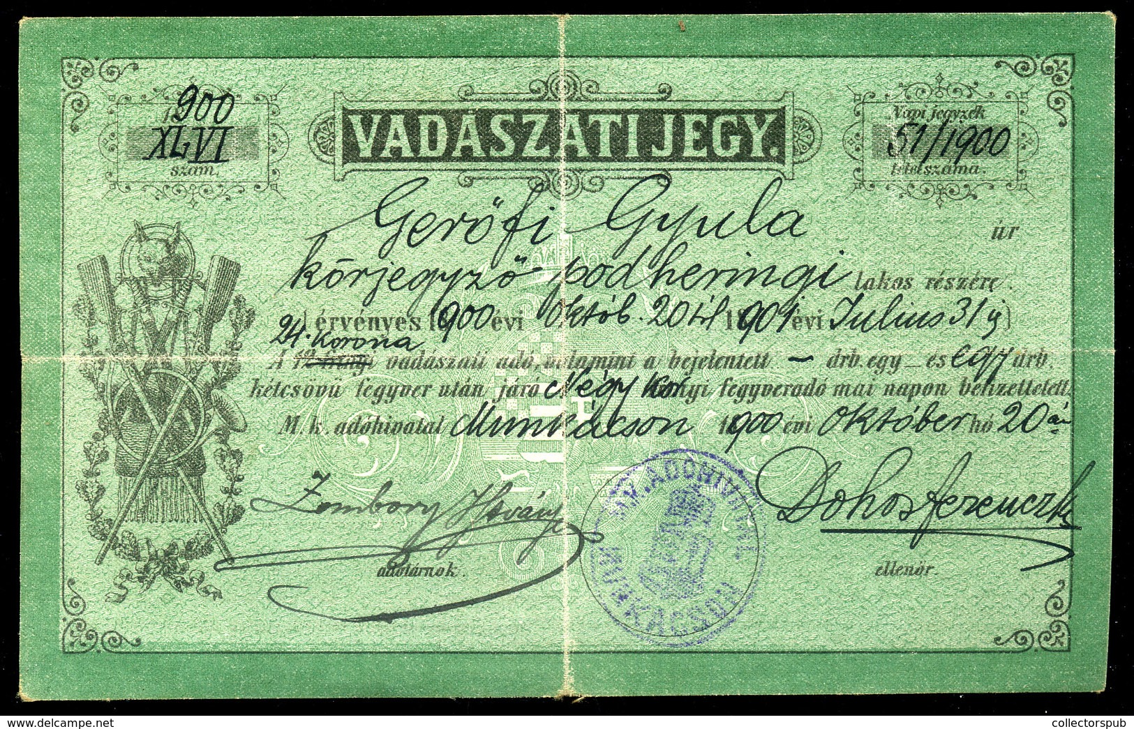 MUNKÁCS 1900. Vadászati Jegy / Hunting Ticket - Non Classés