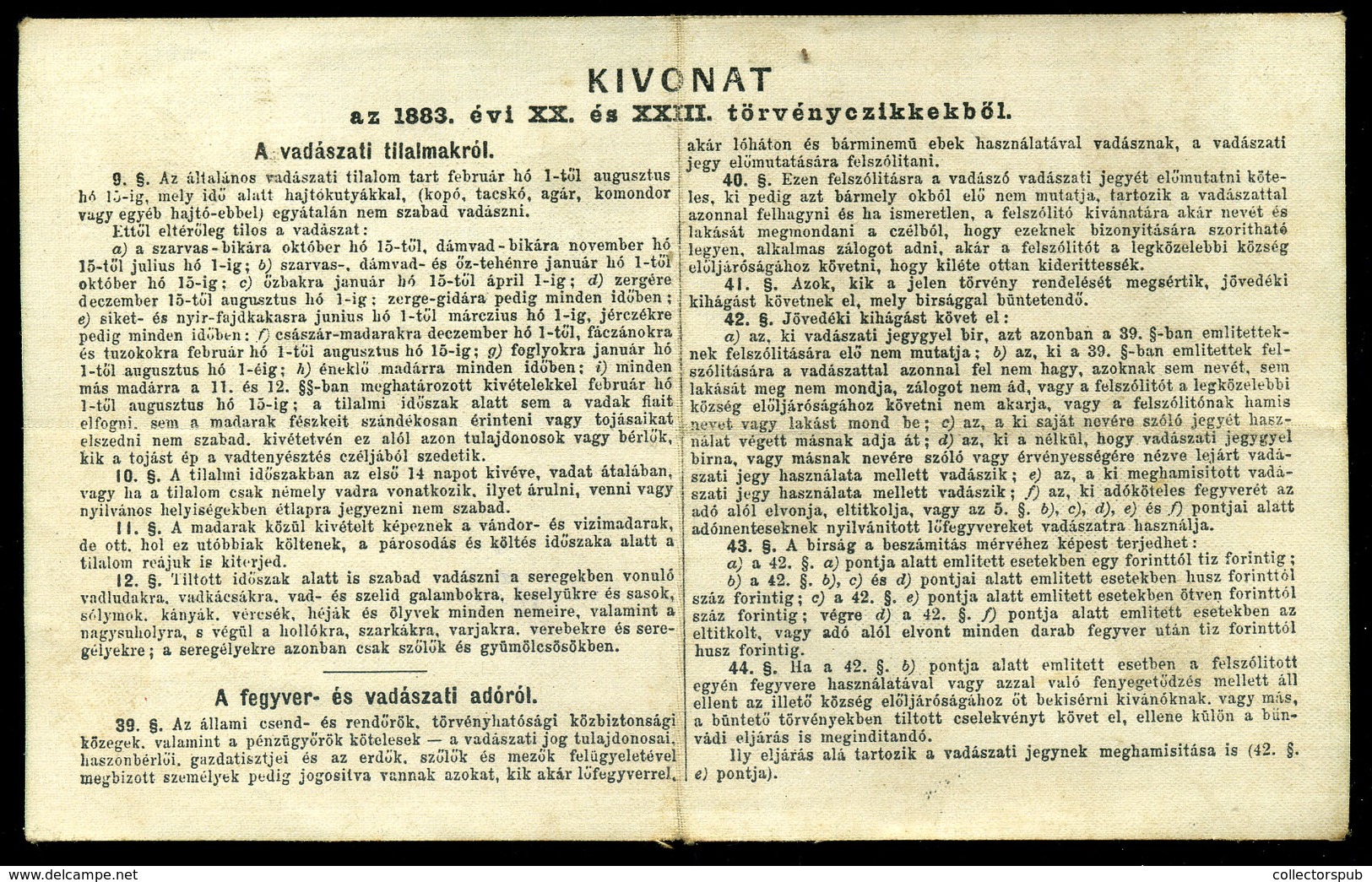 MUNKÁCS 1900. Vadászati Jegy / Hunting Ticket - Non Classés