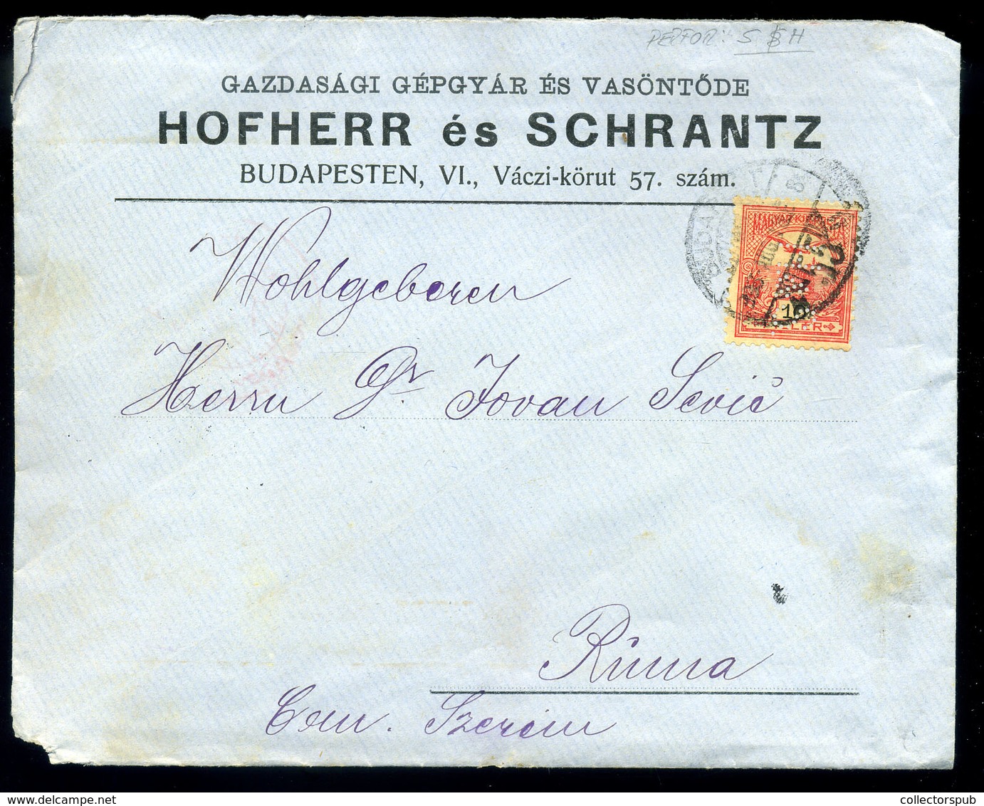 BUDAPEST 1903. Céges Levél, Céglyukasztásos Bélyeggel Rumára Küldve  /  Corp. Letter Corp. Punched Stamps To Ruma - Oblitérés