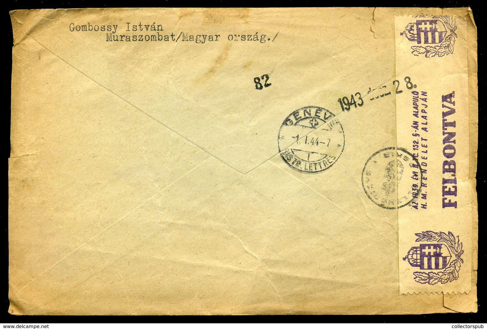 MURASZOMBAT 1944. Cenzúrázott Levél, Hadifogoly ügyben A Genf-i Vöröskeresztnek Küldve  /  Cens. Letter POW Subject To G - Lettres & Documents