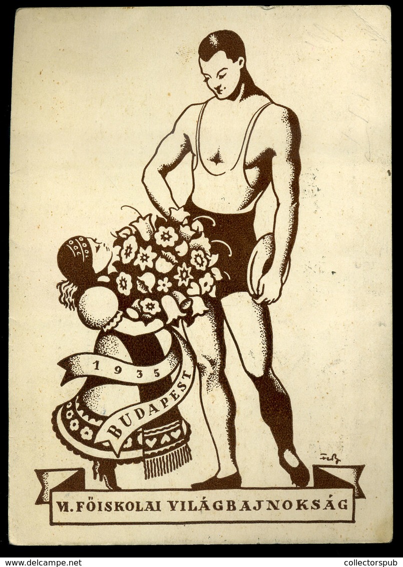 BUDAPEST 1935. Főiskolai Világbajnokság Alk. Képeslap Arcképek Bélyegekkel  /  College Championship Spec. Vintage Pic. P - Lettres & Documents