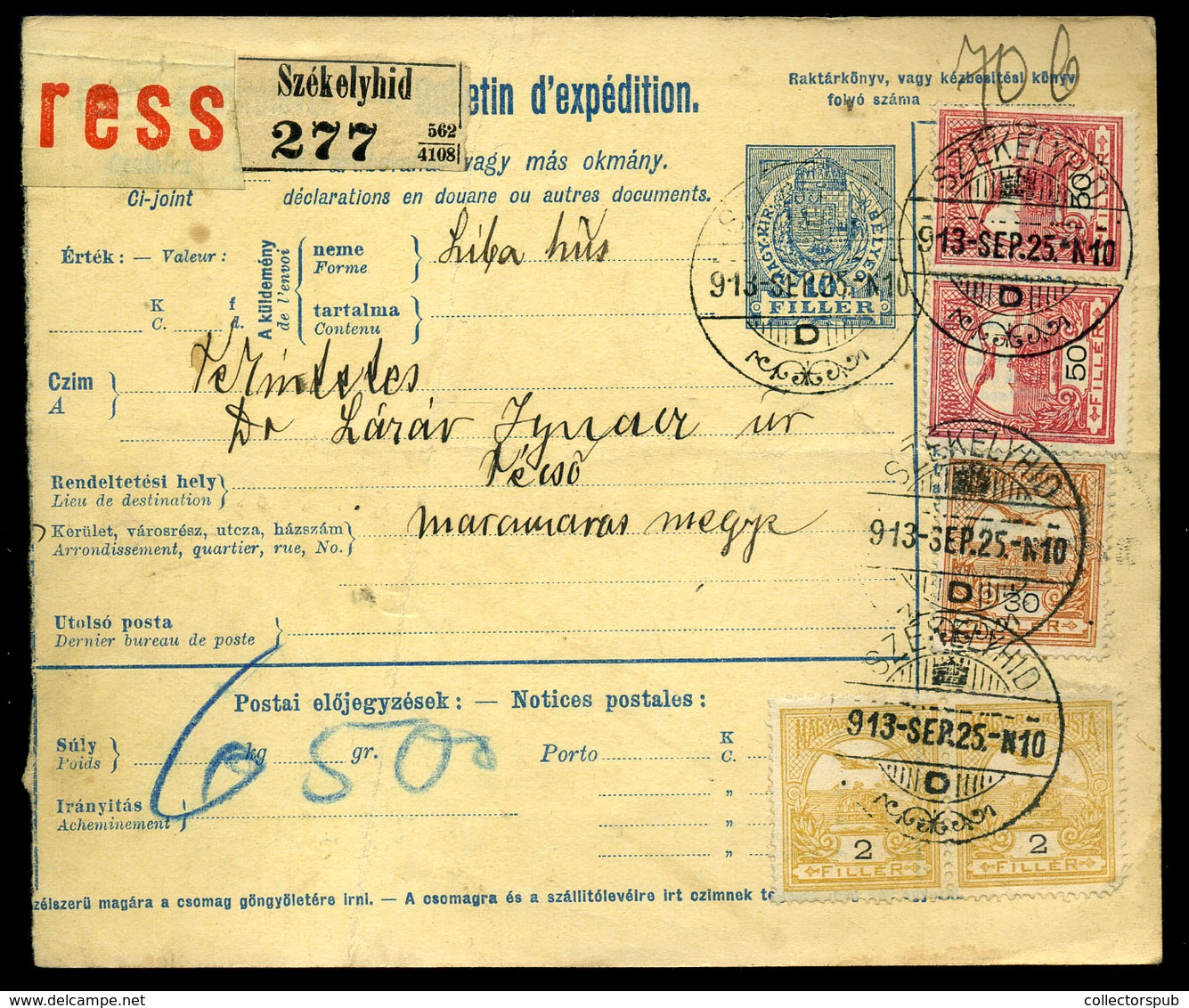 SZÉKELYHÍD 1913 Expressz Csomagszállító Técsőre Küldve   /  Express Parcel P.card To Técső - Oblitérés