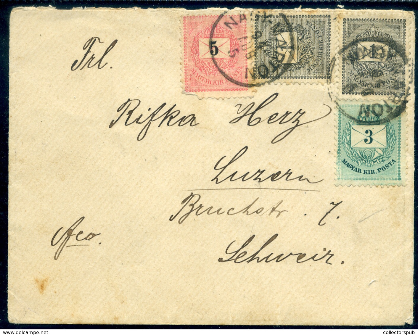 NAGYMARTON 1894. Levél, Négybélyeges, Háromszínű Bérmentesítéssel Svájcba Küldve  /  Letter 4 Stamp 3 Color Frank. To Sw - Oblitérés