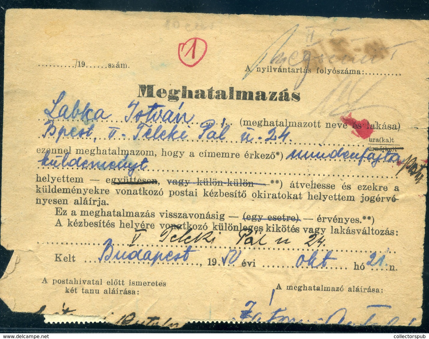 BUDAPEST 1950. Postai Meghatalmazás  /  Postal Authorization - Brieven En Documenten