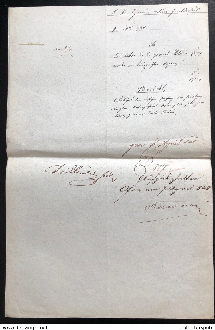 NAGYSZOMBAT 1848.04.22.Lamberg Ferenc Gróf, Altábornagy, Pozsonyi Hadosztályparancsnok Aláírása Katonai Dokumentumon (La - Unclassified