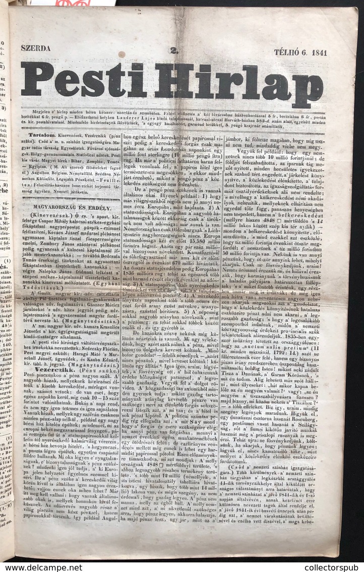 PESTI HÍRLAP 1841. Szerk. Kossuth Lajos , 45 Szám Bekötve, Meglazult Kötésben, Belül Szép állapotban  /  PEST GAZETTE Ed - Non Classés