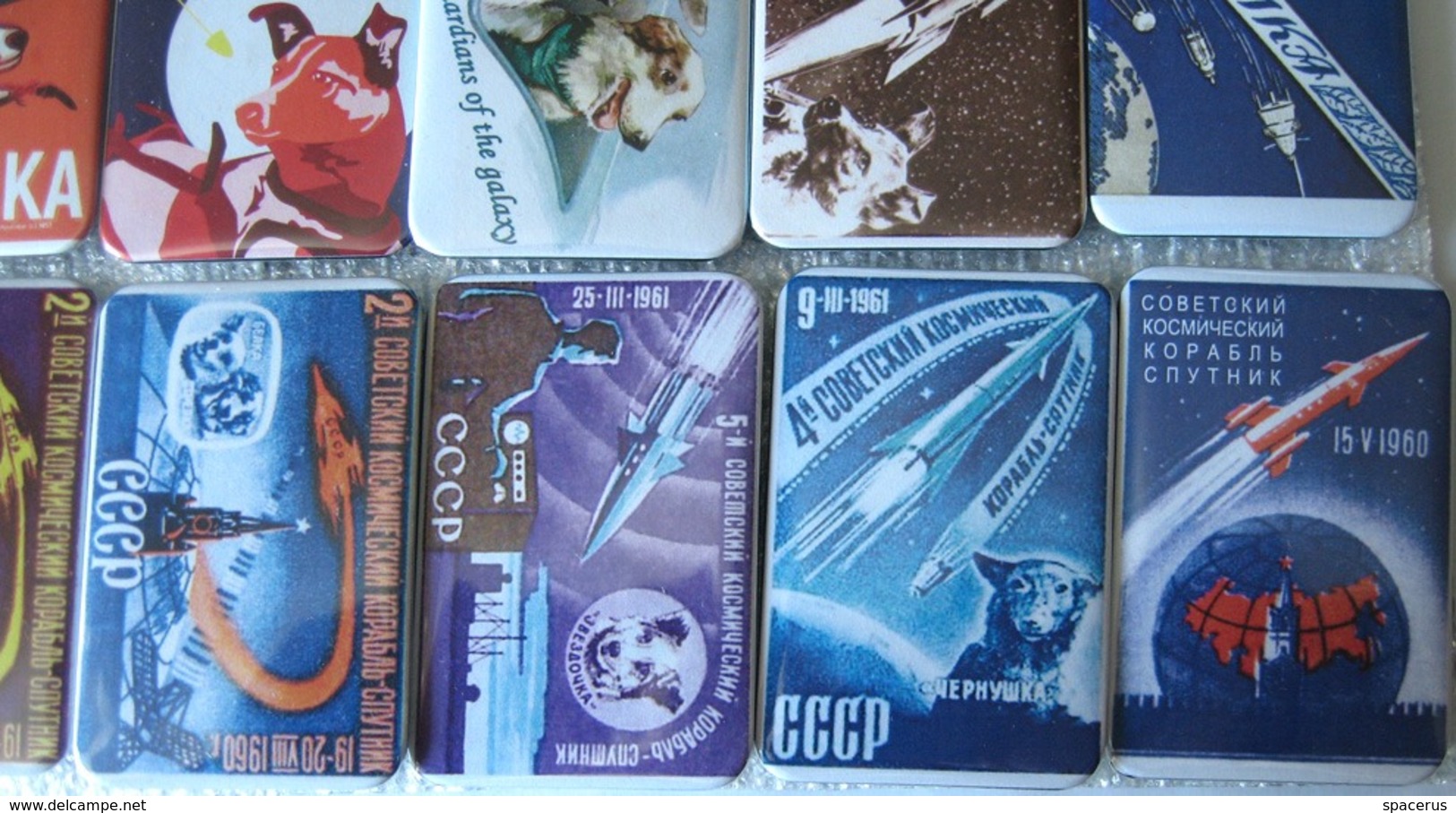 157 Space Badge Button Pins Set (29 Pins). Space Dogs Laika, Belka & Strelka, Chernushka, Zvezdochka - Spazio