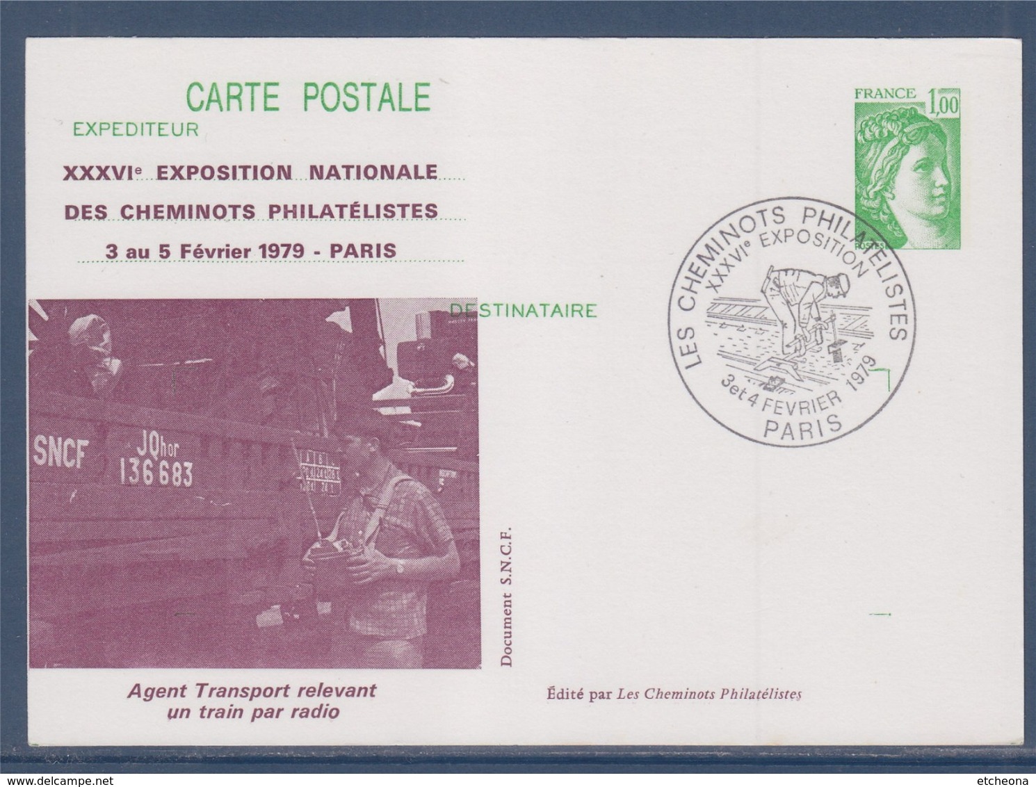 = Carte Postale Entier 1973-CP1 Exposition National Cheminots Philatélistes 3-5.2.79, Sabine De Gandon 0.80 - Gedenkstempel