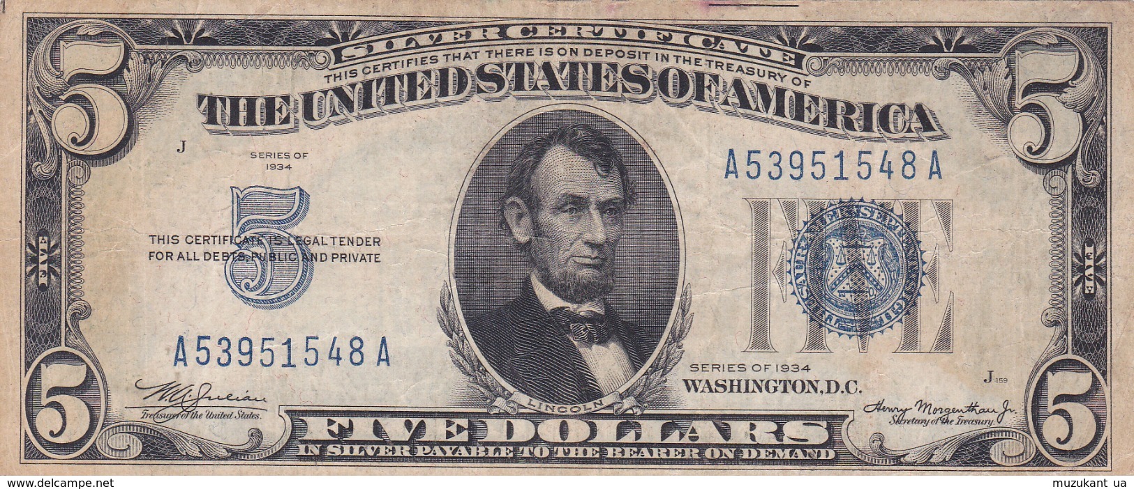 5  DOLLAR 1928 - Silver Certificates – Títulos Plata (1928-1957)