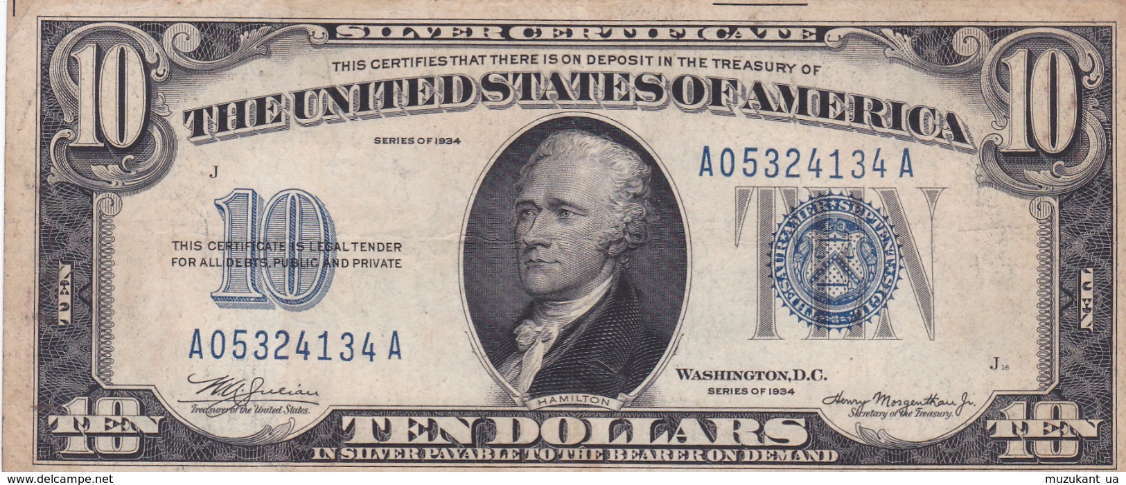 10   DOLLAR     1934 - Silver Certificates – Títulos Plata (1928-1957)