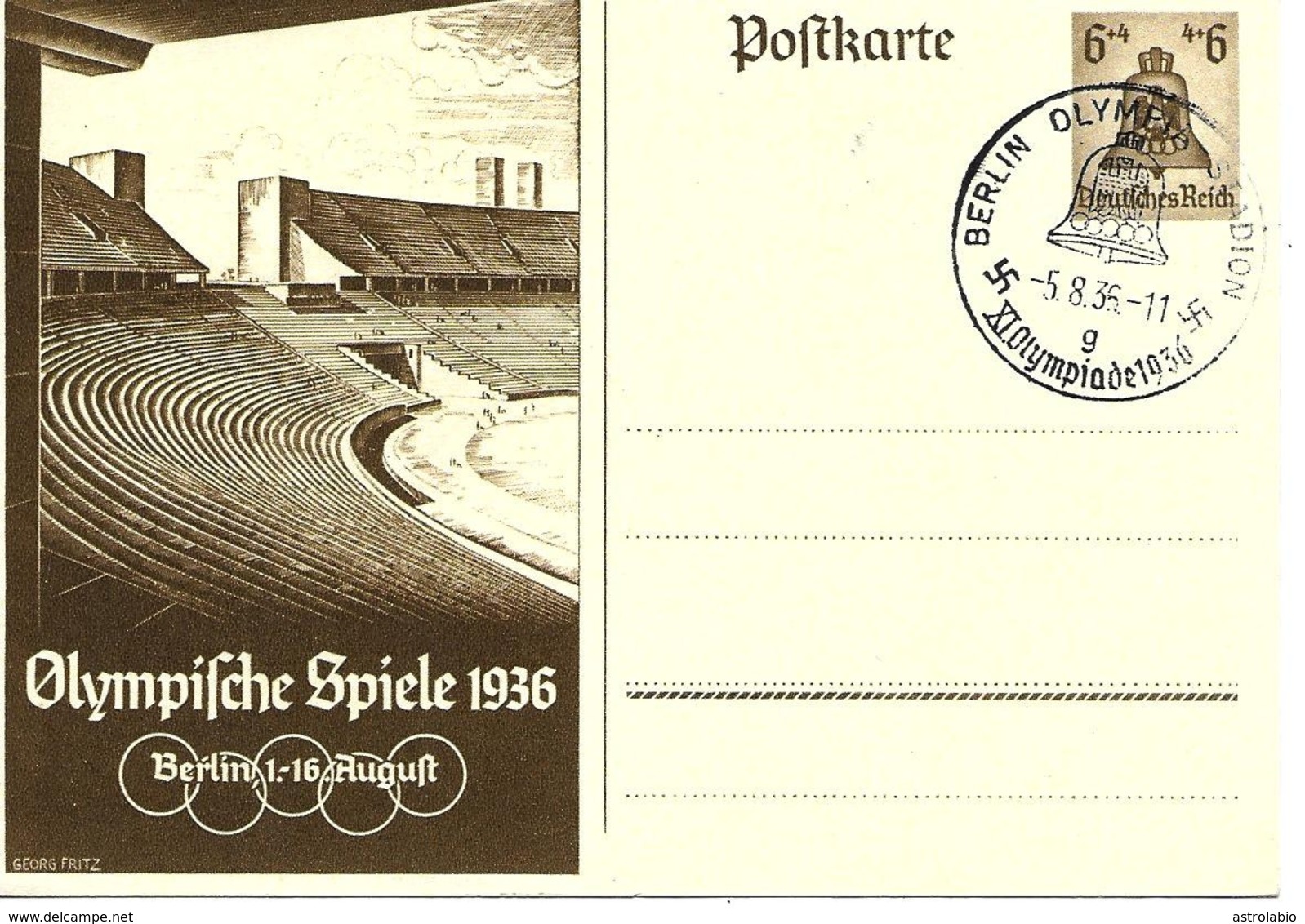 Olympiade De Berlin, Cachet Stadion Sur Entier Postal Illustre 1936 - Summer 1936: Berlin