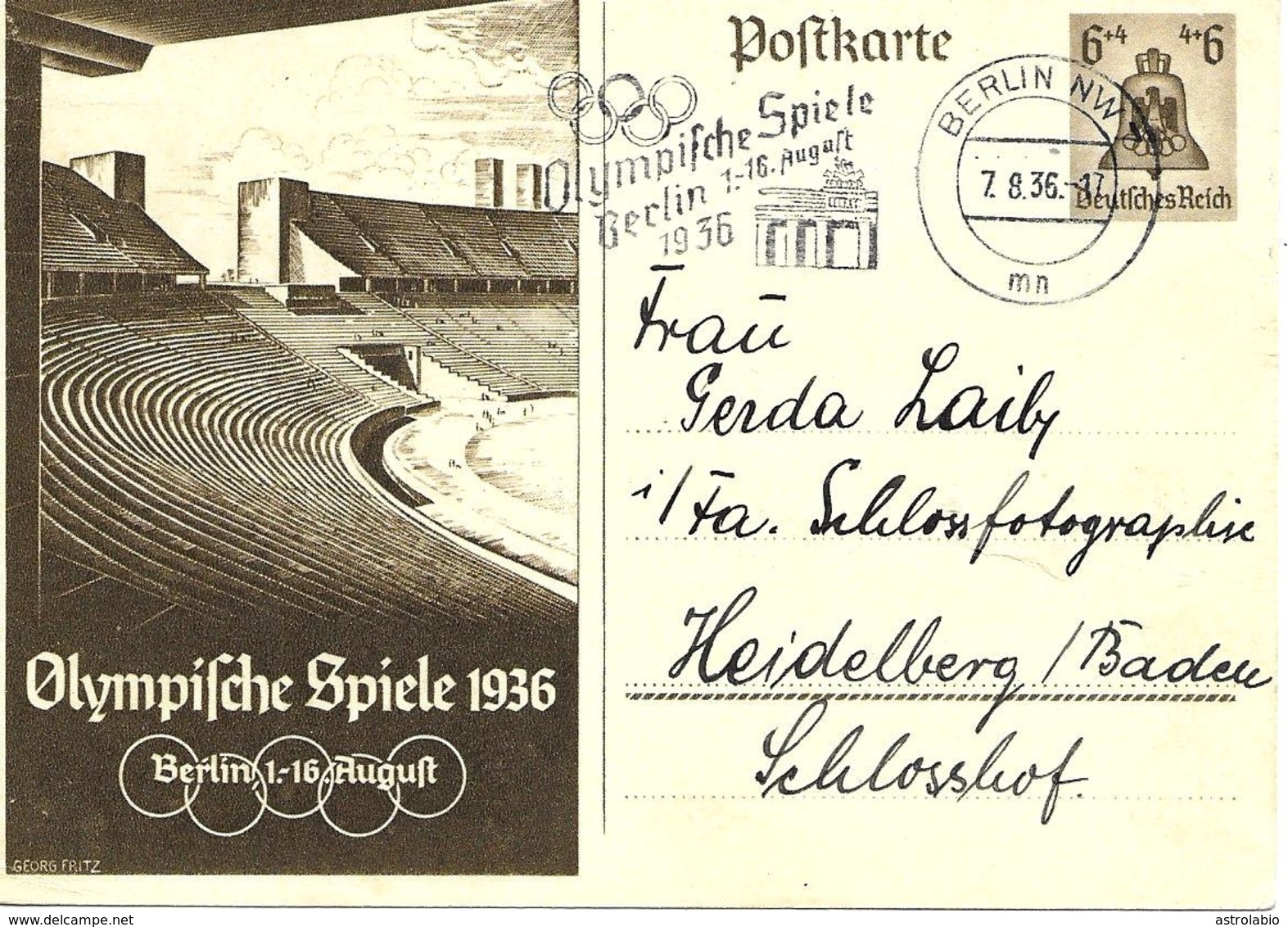 Olympiade De Berlin, Flamme Sur Entier Postal Illustre 1936 - Summer 1936: Berlin