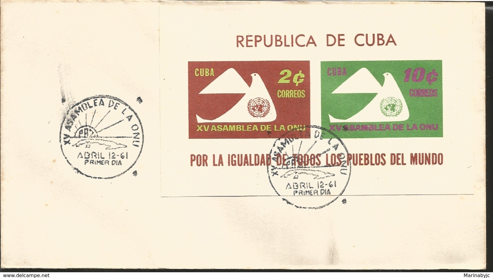 V) 1961 CARIBBEAN, 15TH ANNIVERSARY OF THE UN, BLACK CANCELLATION, SOUVENIR SHEET IMPERFORATE, FDC - Covers & Documents