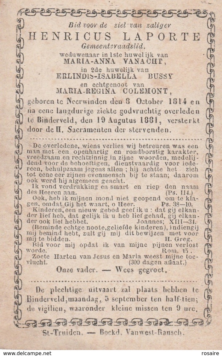 Henricus Laporte-neerwinden 1814-binderveld 1881-3 Keer Gehuwd - Images Religieuses