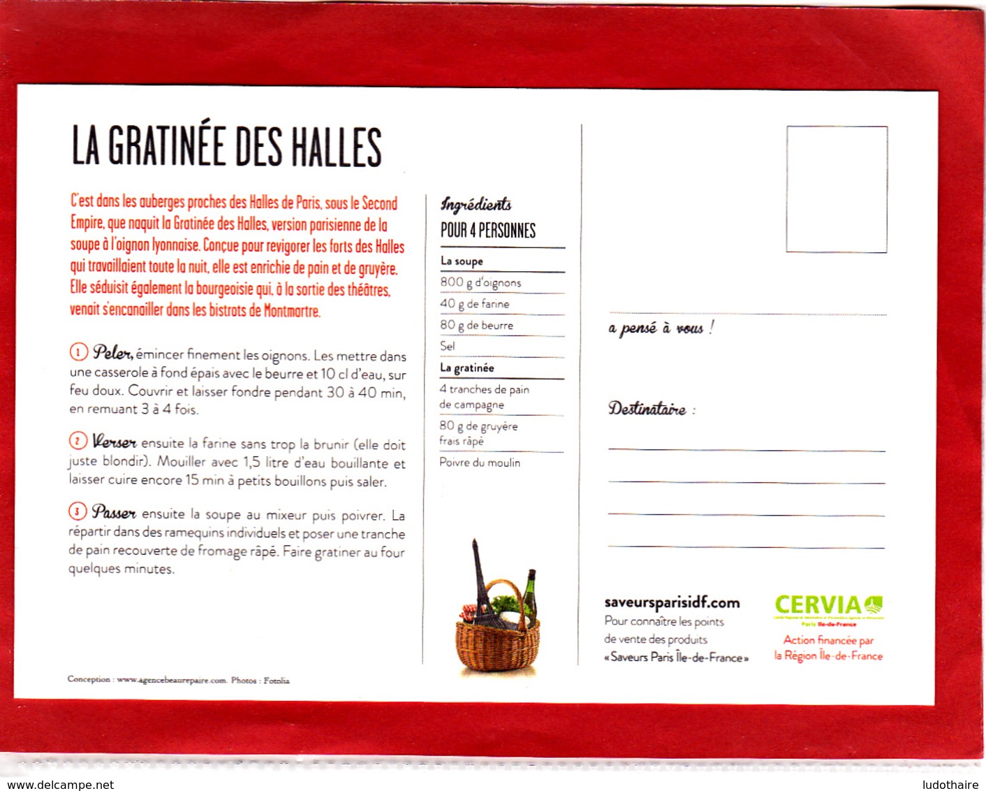 CP Grand Format, Recette De Cuisine, Gratinée Des Halles, Soupe à L'oignon, Paris Île-de-France - Recettes (cuisine)