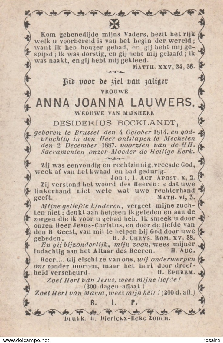 Anna Joanna Lauwers-brussel 1814-mechelen 1887-let Op!mist Een Stukje Tekst Voor Onder En Snijfout Drukker Zwarte Rand? - Devotion Images