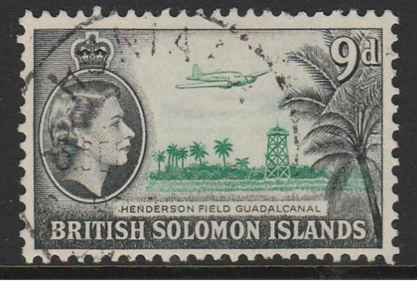 Solomon Islands 1956 -1960 Portrait Of Queen Elizabeth II 9 P Grey/black SW 90 O Used - Solomon Islands (1978-...)