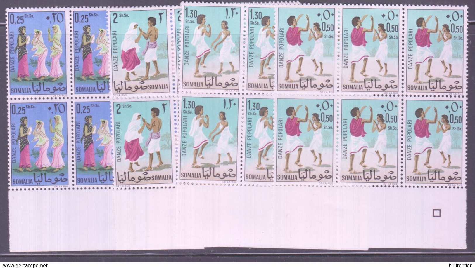 SOMALIA -  1967 - DANCES SET OF 4 IN MARGINAL BLOCKS OF64 , SELDOM SEEN THUS  SG  CAT £24+ - Somalia (1960-...)