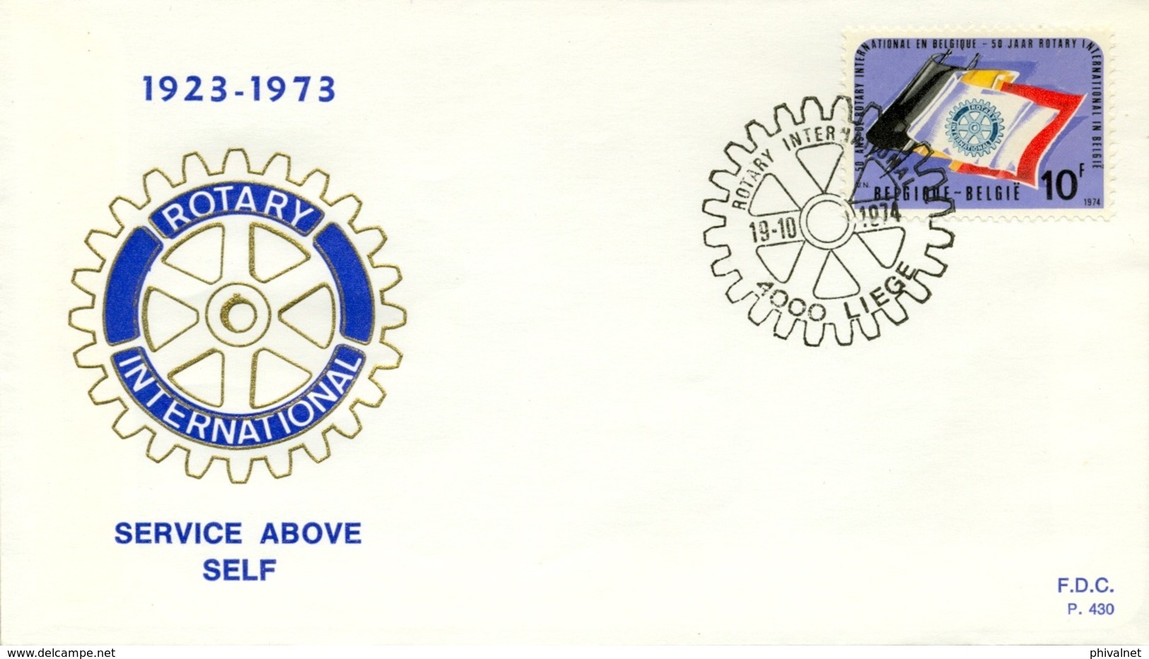 1973 , BÉLGICA , ROTARY INTERNATIONAL , SOBRE CONMEMORATIVO , 4000 LIEGE , 5O ANIVERSARIO DEL CLUB - Rotary, Club Leones