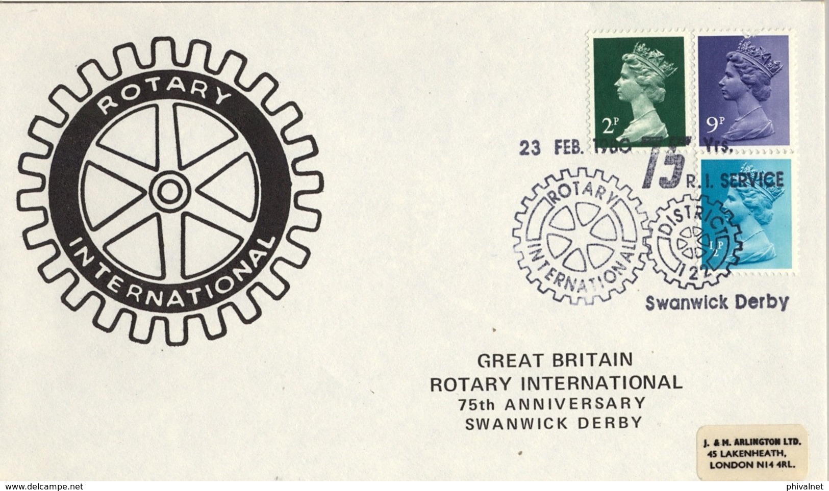 1980 , GRAN BRETAÑA , ROTARY INTERNATIONAL , SOBRE CONMEMORATIVO , 75 ANNIVERSARY SWANWICK DERBY - Rotary, Lions Club