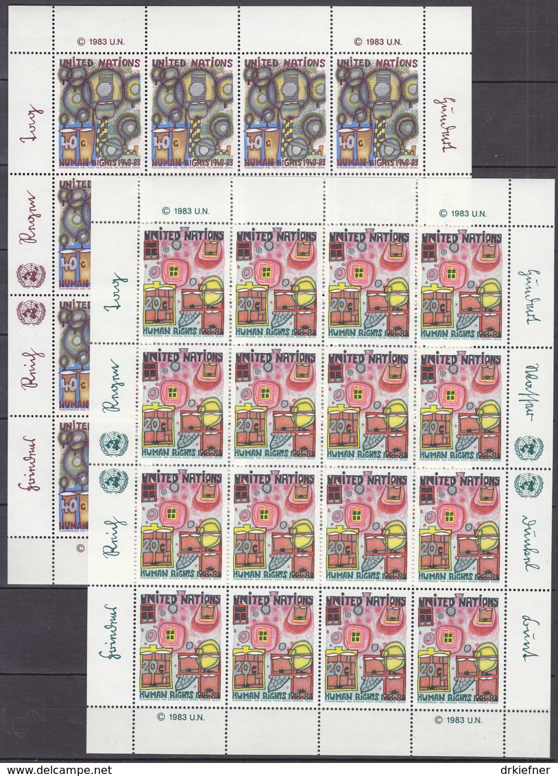 UNO NEW YORK 438-439, Kleinbogen, Postfrisch **, Hundertwasser, Menschenrechte 1983 - Hojas Y Bloques