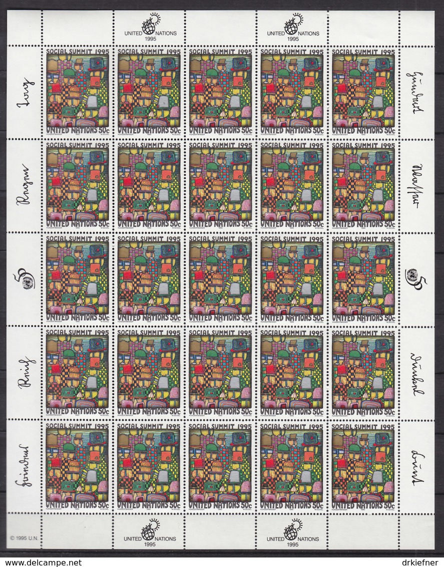 UNO NEW YORK 680,  Kleinbogen, Postfrisch **, Soziale Entwicklung 1985, Hundertwasser - Hojas Y Bloques