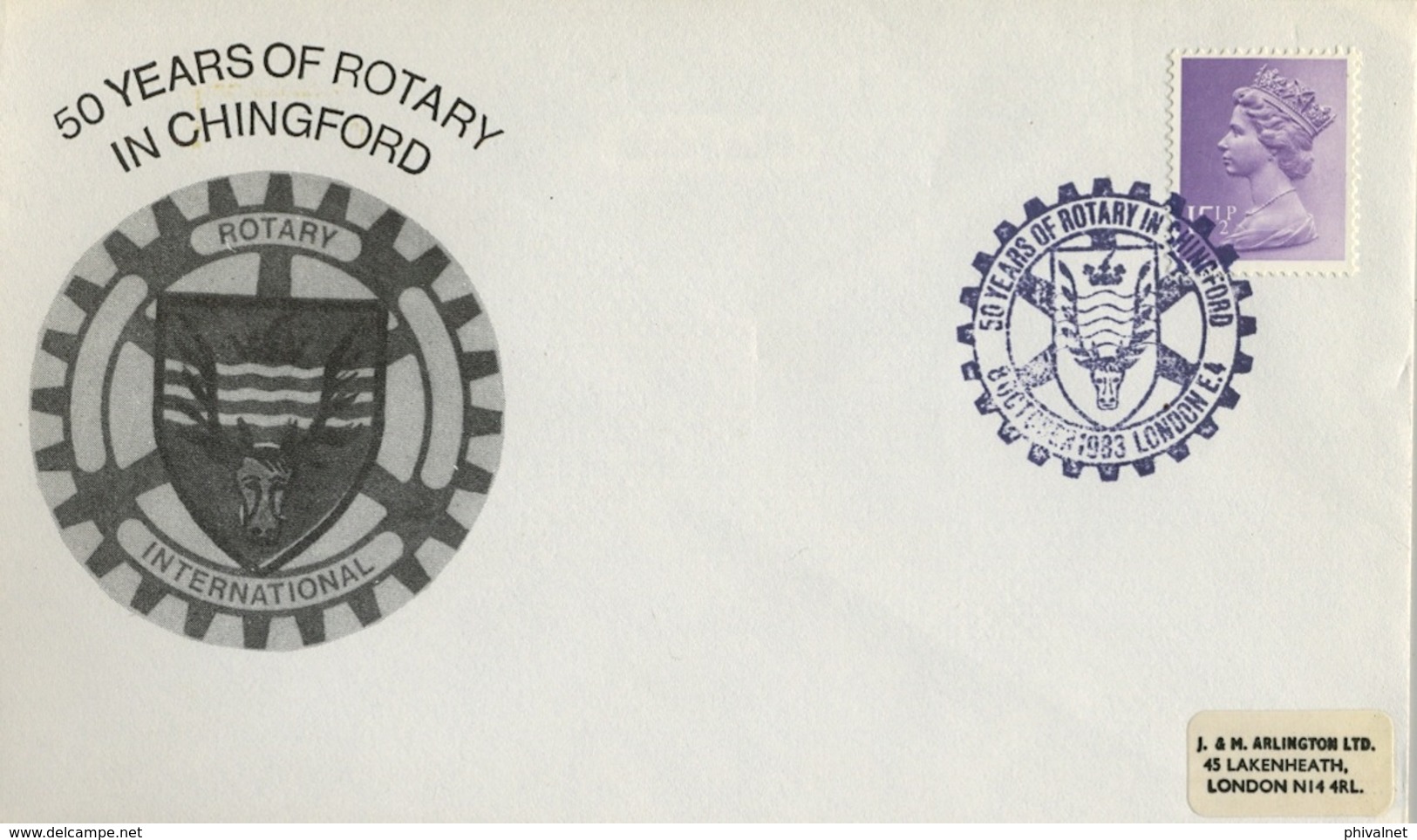 1983 , GRAN BRETAÑA , ROTARY INTERNATIONAL , SOBRE CONMEMORATIVO, CHINGFORD - Rotary, Club Leones