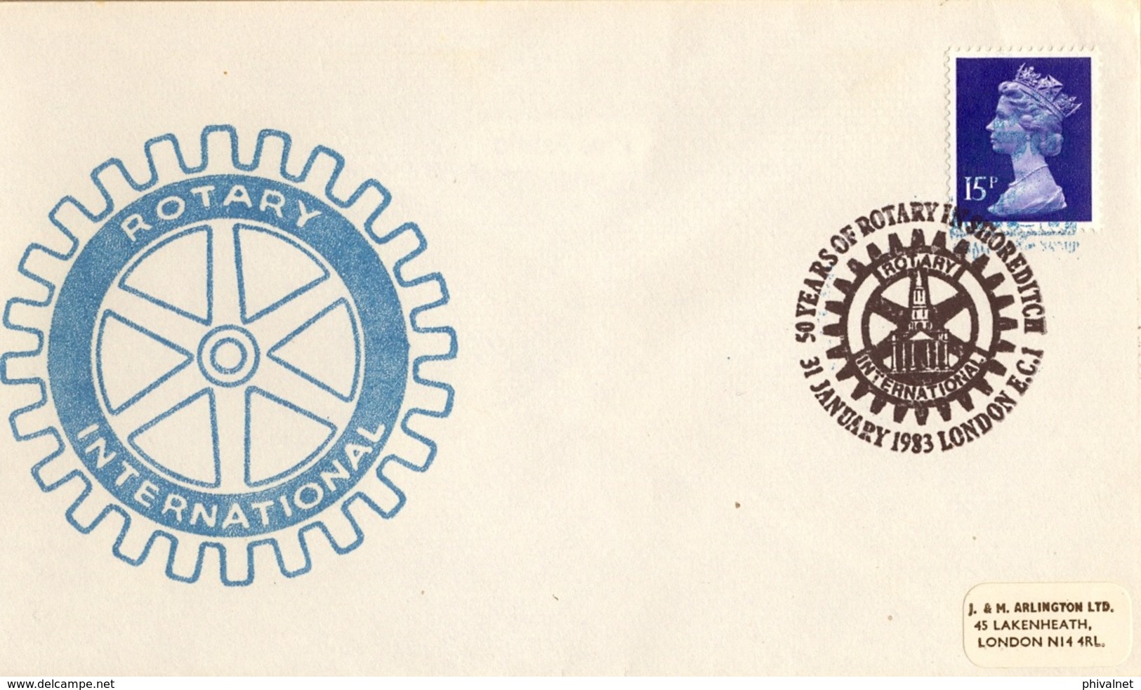 1983 , GRAN BRETAÑA , ROTARY INTERNATIONAL , SOBRE CONMEMORATIVO, SHOREDITCH - Rotary, Club Leones