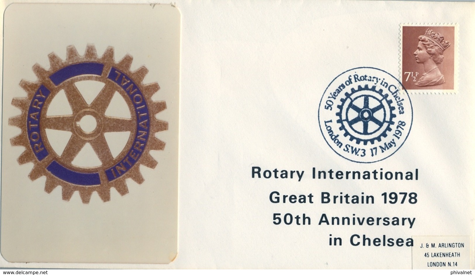 1978 , GRAN BRETAÑA , ROTARY INTERNATIONAL , SOBRE CONMEMORATIVO, CHELSEA - Rotary, Club Leones