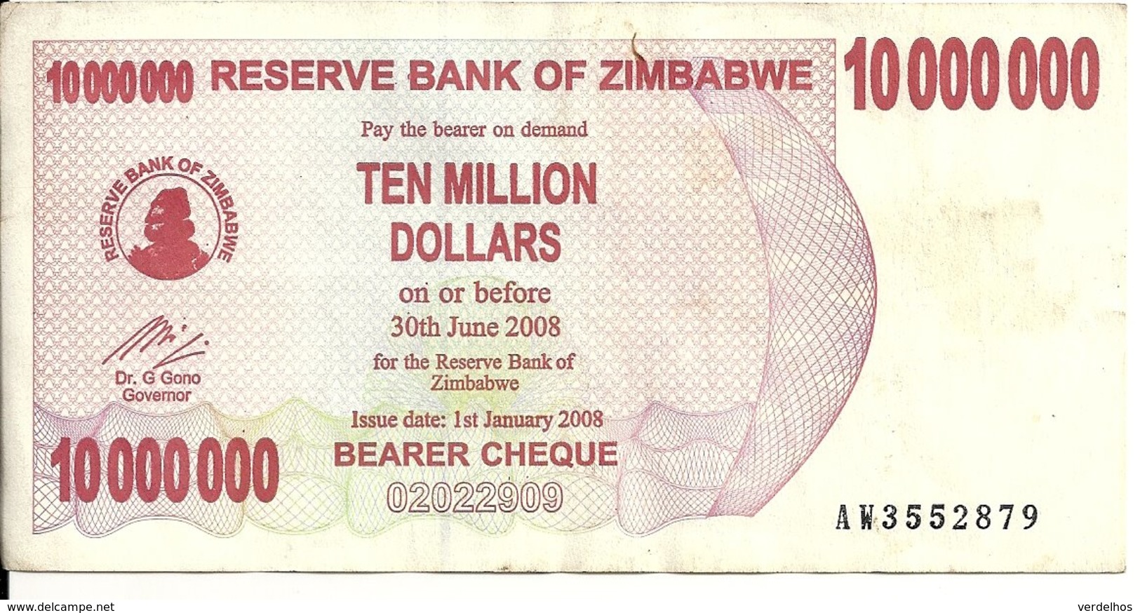 ZIMBABWE 10 MILLION DOLLARS 2008 VF P 55 - Zimbabwe