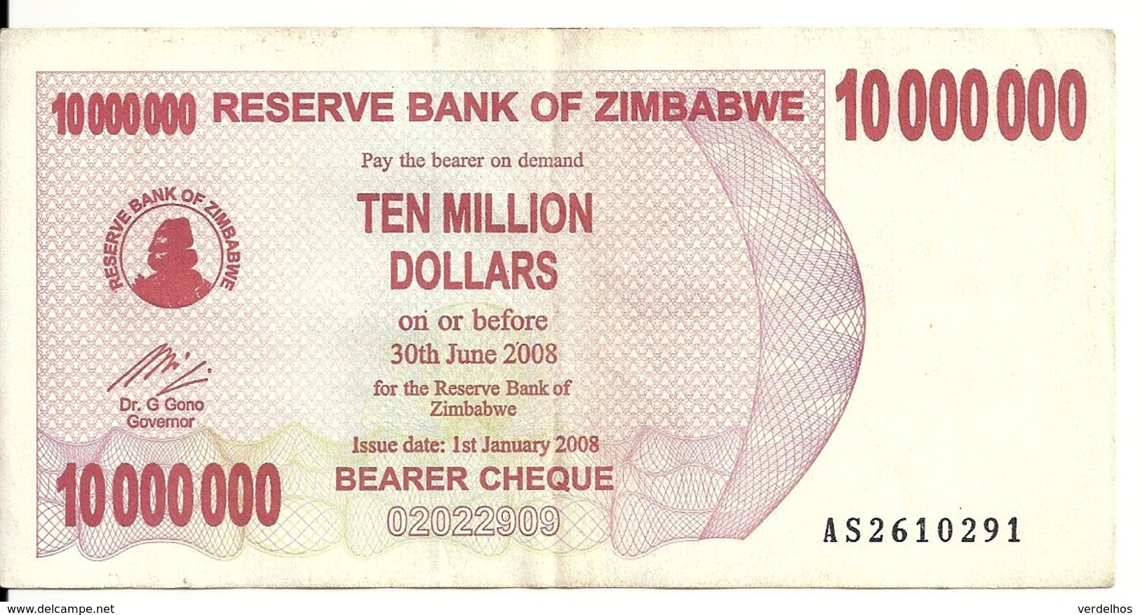 ZIMBABWE 10 MILLION DOLLARS 2008 VF P 55 - Simbabwe