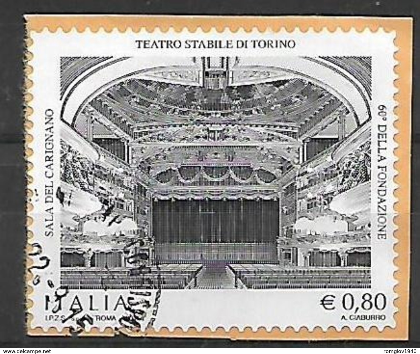 ITALIA  2017 PATRIMONIO ARTISTICA E CULTURALE ITALIANO TEATRO STABILE DI TORINO SASS. 3579 USATO VF SU FRAMMENTO - 2011-20: Usati