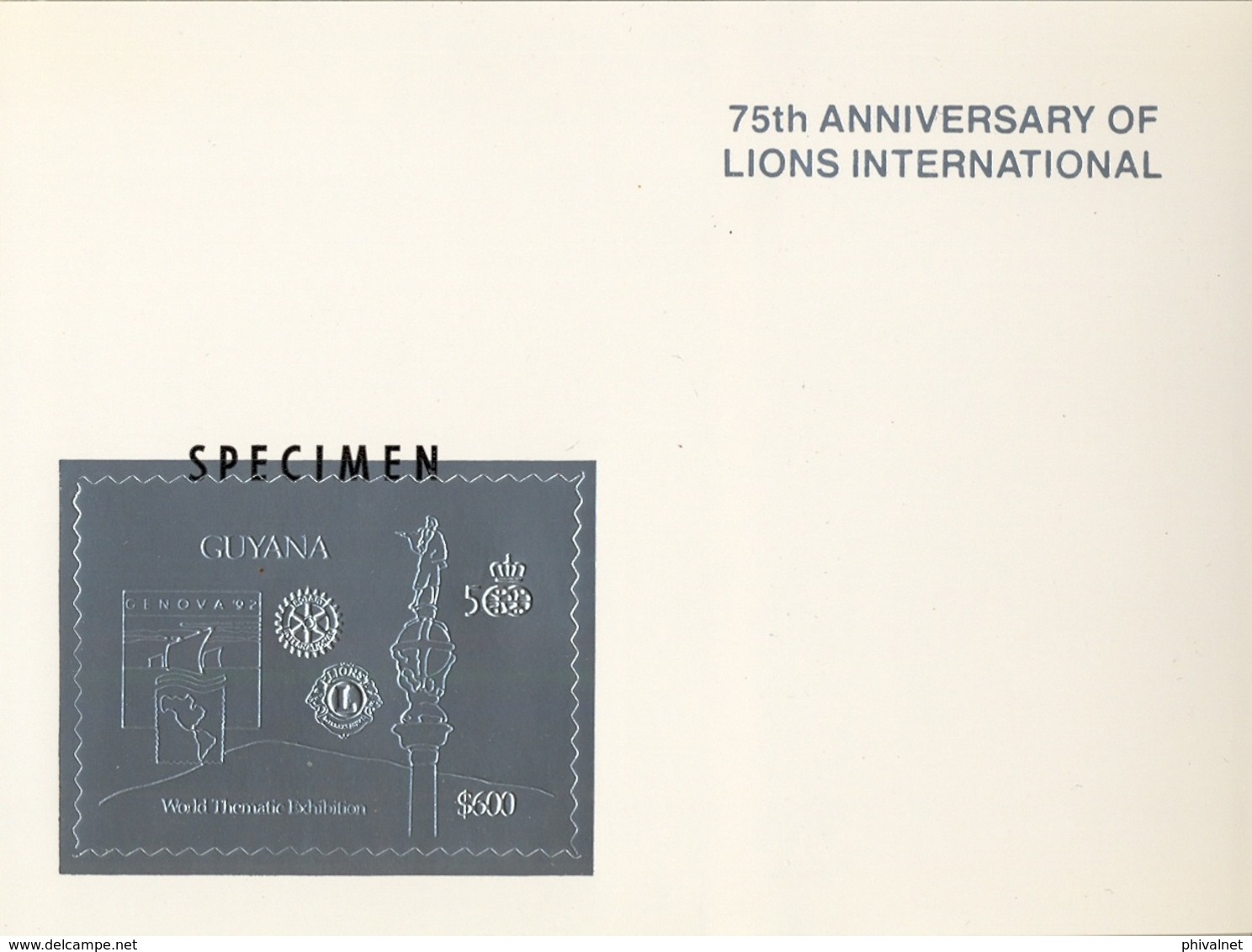 1992 GUYANA,  LIONS INTERNATIONAL / ROTARY - MI # 3815BA / SPECIMEN , MAGNÍFICA Y RARA PRUEBA - Rotary, Club Leones